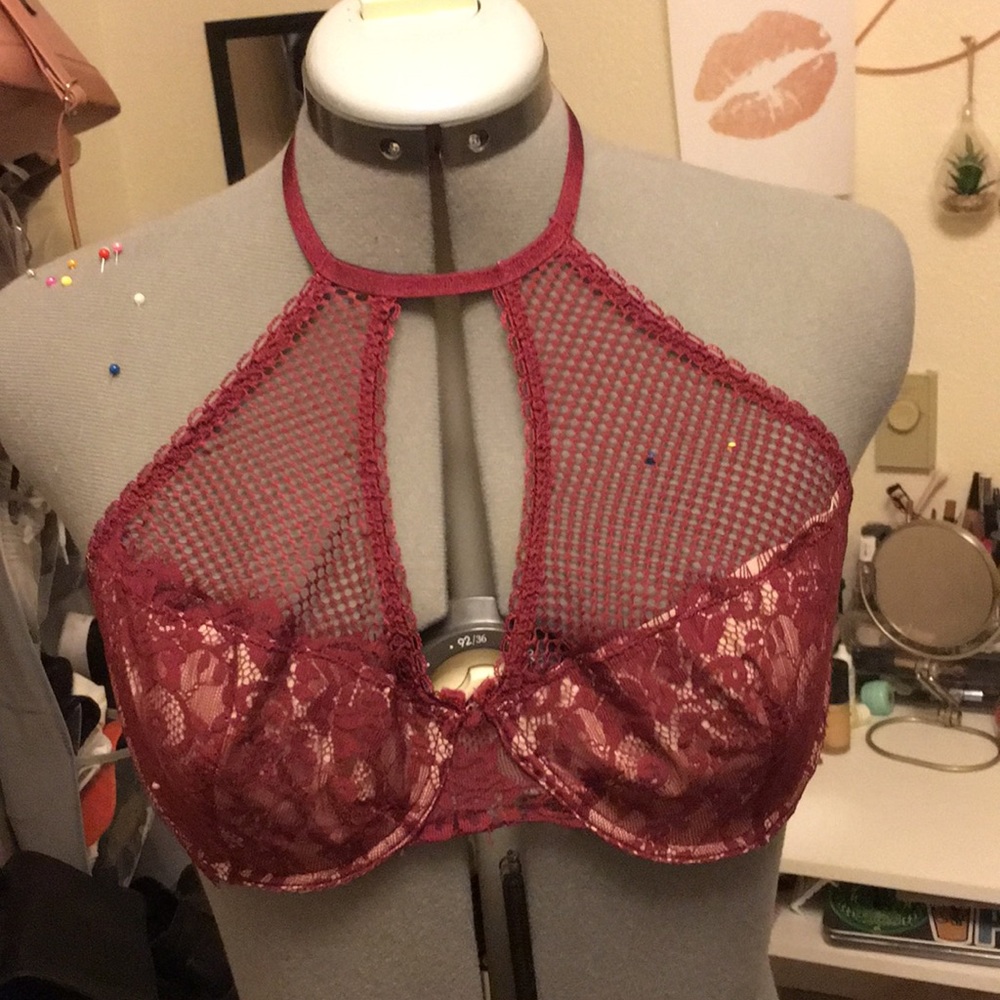 Halter lace bralette with keyhole neck